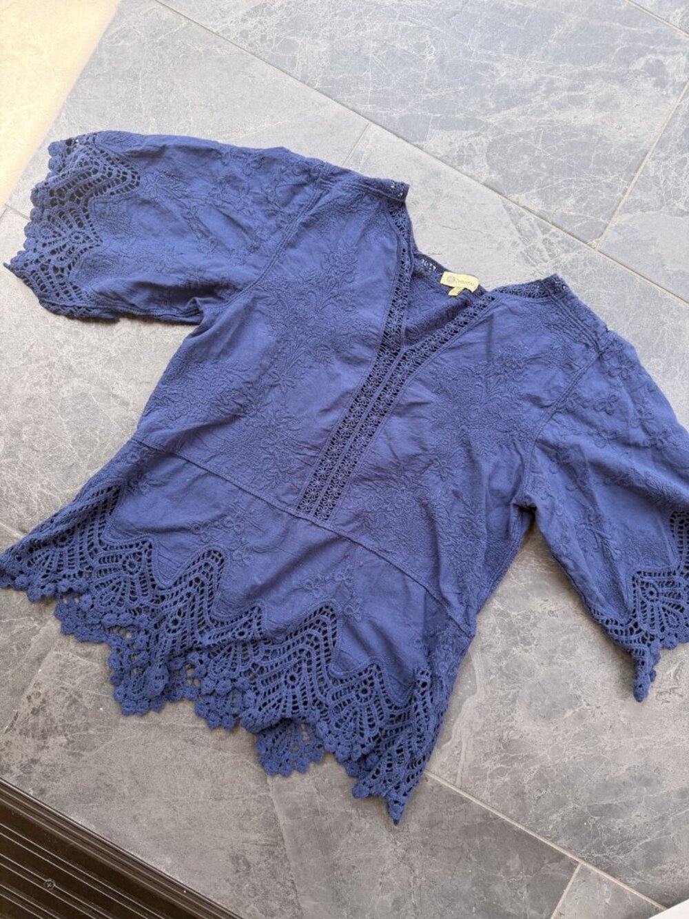 cottagecore blouse navy blue XS cotton coquette w detailing (see notes))
